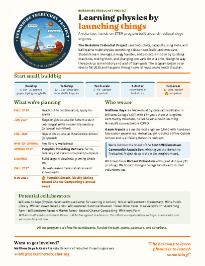 First page of the About the Berkshire Trebuchet Project handout